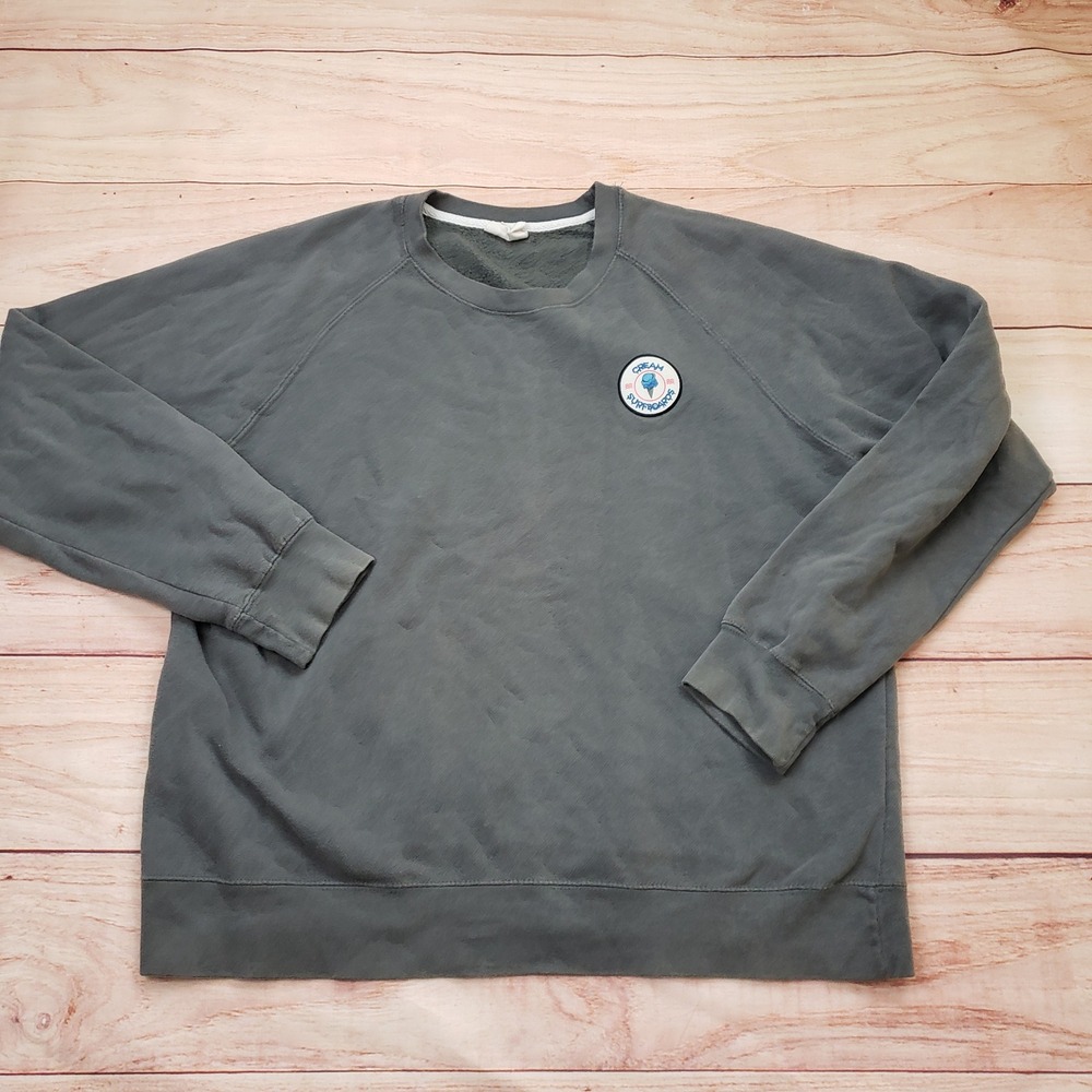 MV‎ Sport Vintage Fleece Cream Surfboards Sweatshirt Mens Large Charcoal Patch